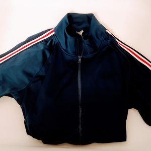 Athletic Zippered Striped Jacket Red White Blue
